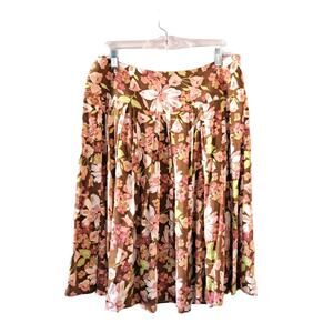 Tommy Bahama Brown Multicolored Silk Blend Floral Pleated Skirt - Size 10